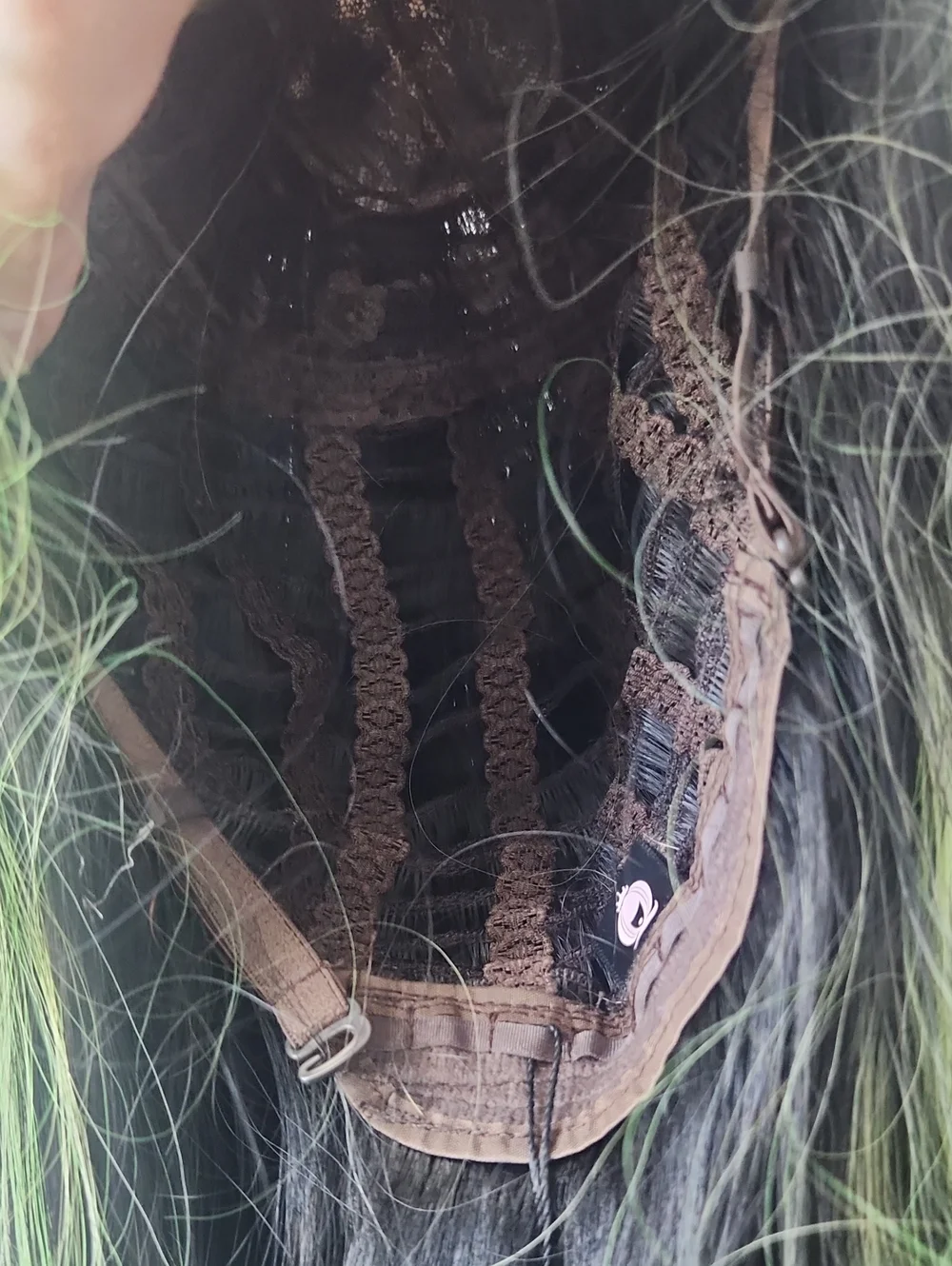 Black Wig with Green Highlights - Women Hair